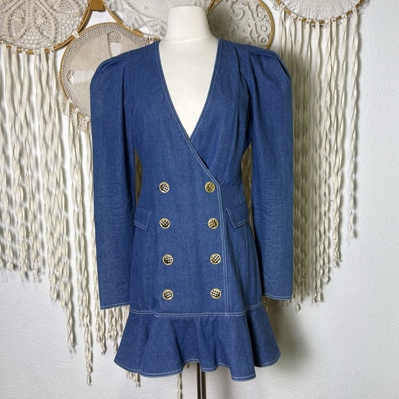 Ronny Kobo Denim Ruffle Dress Size M - Picture 7 of 13